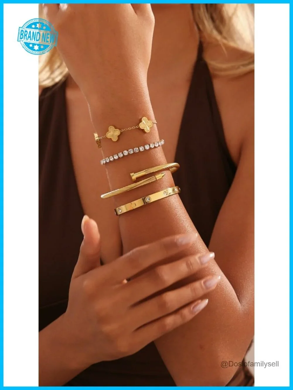 18K Gold Plated Bangle Bracelet Set Stackable 4Pcs Non Tarnish Jewelry Gift
